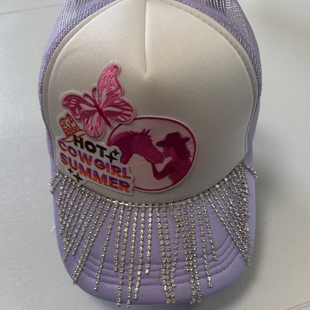 Purple and White Cowgirl Summer Cap with Rhinestones